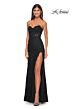 La Femme 32437 Scalloped Slit Strapless Lace-Up Dress