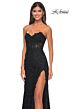 La Femme 32437 Scalloped Slit Strapless Lace-Up Dress