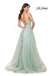 La Femme 32438 Lace Appliques Plunging Neck Dress