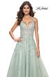 La Femme 32438 Lace Appliques Plunging Neck Dress