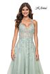 La Femme 32438 Lace Appliques Plunging Neck Dress