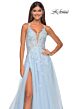 La Femme 32438 Lace Appliques Plunging Neck Dress