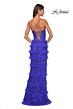 La Femme 32442 Layered Skirt High Slit Lace-Up Dress