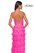 La Femme 32442 Layered Skirt High Slit Lace-Up Dress