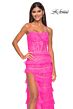 La Femme 32442 Layered Skirt High Slit Lace-Up Dress