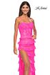 La Femme 32442 Layered Skirt High Slit Lace-Up Dress