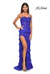 La Femme 32442 Layered Skirt High Slit Lace-Up Dress