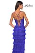 La Femme 32442 Layered Skirt High Slit Lace-Up Dress