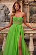 La Femme 32445 Sparkly Corset High Slit Strapless Dress