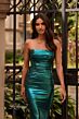 La Femme 32518 Ruched Top Strapless Metallic Dress