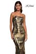 La Femme 32518 Ruched Top Strapless Metallic Dress