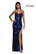 La Femme 32526 Illusion Back Cutaway Slit Metallic Dress