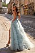 La Femme 32528 Ruffle Skirt Ruched Corset Strapless Dress