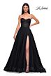 La Femme 32579 Lace Corset High Slit Strapless Dress