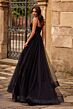 La Femme 32594 High Slit Lace Corset Spaghetti Straps Dress