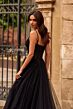 La Femme 32594 High Slit Lace Corset Spaghetti Straps Dress