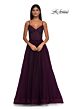 La Femme 32594 High Slit Lace Corset Spaghetti Straps Dress