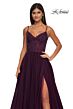 La Femme 32594 High Slit Lace Corset Spaghetti Straps Dress