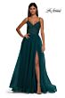 La Femme 32594 High Slit Lace Corset Spaghetti Straps Dress