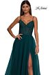 La Femme 32594 High Slit Lace Corset Spaghetti Straps Dress