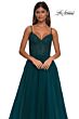 La Femme 32594 High Slit Lace Corset Spaghetti Straps Dress