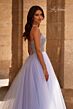 La Femme 32633 Embellished Top High Slit Lace-Up Dress