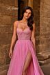 La Femme 32644 Illusion Corset High Slit Pearl Beaded Dress