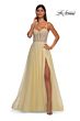 La Femme 32644 Illusion Corset High Slit Pearl Beaded Dress