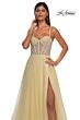 La Femme 32644 Illusion Corset High Slit Pearl Beaded Dress