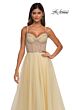 La Femme 32675 Ruched Corset High Slit Dress