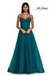 La Femme 32680 Ruched Corset High Slit Glitter Dress