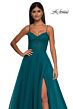 La Femme 32680 Ruched Corset High Slit Glitter Dress