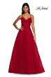 La Femme 32680 Ruched Corset High Slit Glitter Dress