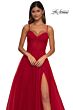 La Femme 32680 Ruched Corset High Slit Glitter Dress