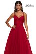La Femme 32680 Ruched Corset High Slit Glitter Dress