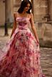 La Femme 32686 Ruched Corset High Slit Floral Dress