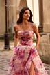 La Femme 32686 Ruched Corset High Slit Floral Dress