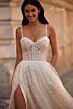 La Femme 32716 Ruched Corset High Slit 3D Floral Dress