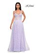 La Femme 32716 Ruched Corset High Slit 3D Floral Dress