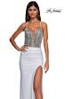 La Femme 32729 Rhinestone Top Plunging Neck Lace-Up Dress