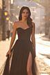 La Femme 32731 Embellished Neckline High Slit Lace-Up Dress
