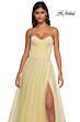 La Femme 32731 Embellished Neckline High Slit Lace-Up Dress