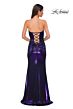 La Femme 32757 Lace-Up Back Strapless Sweetheart Metallic Dress