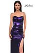 La Femme 32757 Lace-Up Back Strapless Sweetheart Metallic Dress