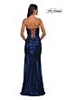 La Femme 32757 Lace-Up Back Strapless Sweetheart Metallic Dress