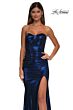 La Femme 32757 Lace-Up Back Strapless Sweetheart Metallic Dress
