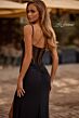 La Femme 32763 Illusion Back Plunging Neck Corset Dress