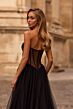 La Femme 32771 Basque Waist Illusion Back Strapless Dress