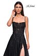 La Femme 32781 Floral Appliques Ruched Corset Dress