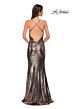 La Femme 32782 Criss Cross Back Cowl Neck Metallic Dress